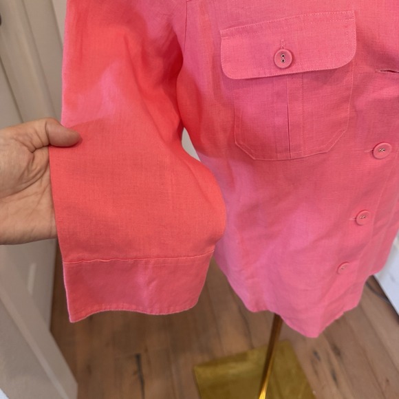 100% Linen Coral Pink Shirt Jacket Button Up Size 8 Coastal Grandma Pretty‎ - Picture 4 of 9